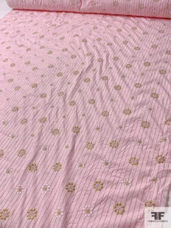Floral Snowflake Embroidered Striped Cotton Shirting - Soft Pink / Gold / White / Dusty Rose 16 Floral Snowflake Embroidered Striped Cotton Shirting - Soft Pink / Gold / White / Dusty Rose -Fabrics And Fabrics Store 13246 4