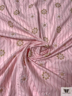 Floral Snowflake Embroidered Striped Cotton Shirting - Soft Pink / Gold / White / Dusty Rose 12 Floral Snowflake Embroidered Striped Cotton Shirting - Soft Pink / Gold / White / Dusty Rose -Fabrics And Fabrics Store 13246 6