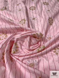 Floral Snowflake Embroidered Striped Cotton Shirting - Soft Pink / Gold / White / Dusty Rose 17 Floral Snowflake Embroidered Striped Cotton Shirting - Soft Pink / Gold / White / Dusty Rose -Fabrics And Fabrics Store 13246 7