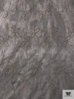 Vertical Floral Vines Embroidered Tie-Dye Look Stretch Cotton Poplin With Lurex Detailing - Clay Grey