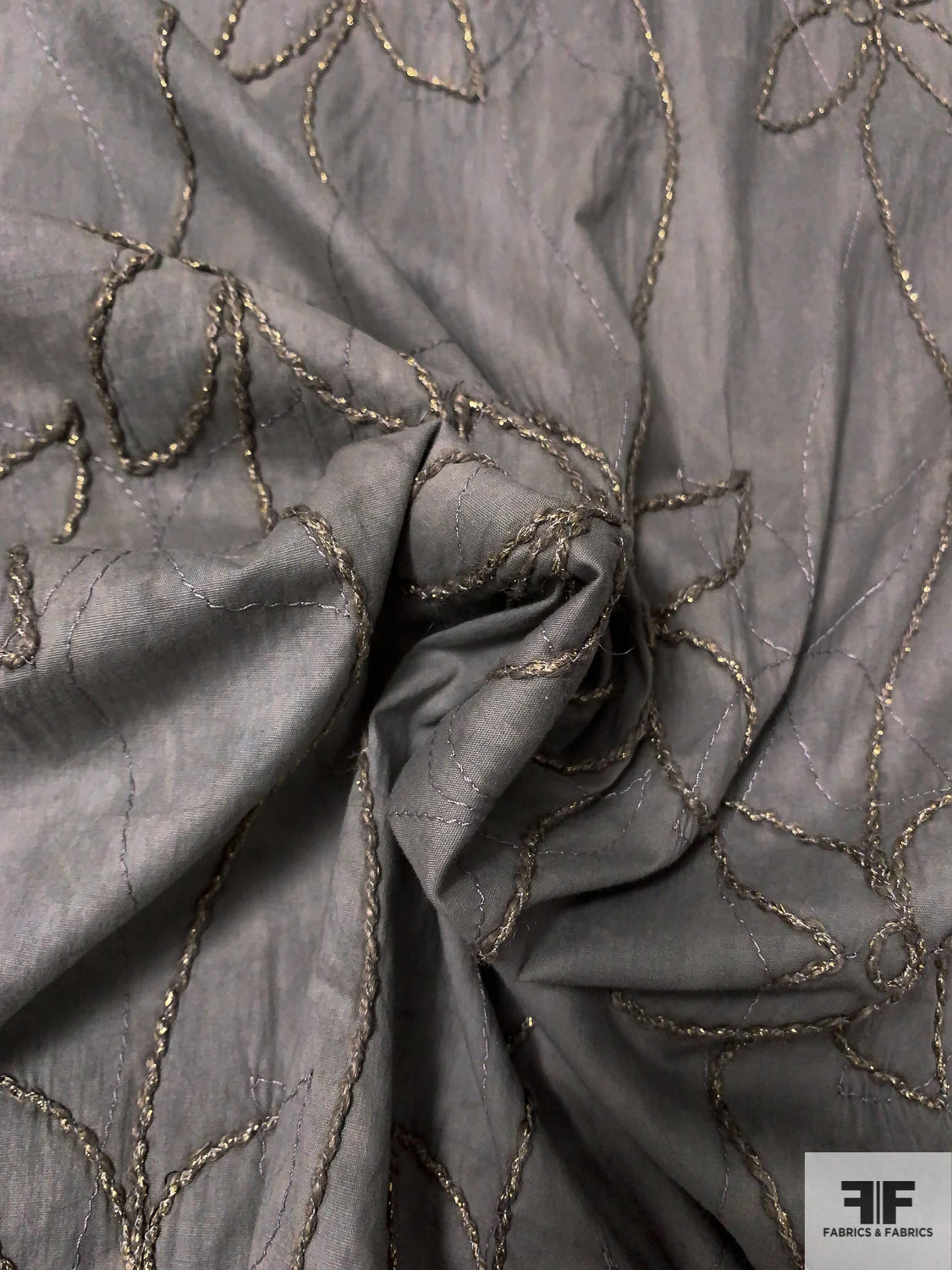 Vertical Floral Vines Embroidered Tie-Dye Look Stretch Cotton Poplin With Lurex Detailing - Clay Grey 5 Vertical Floral Vines Embroidered Tie-Dye Look Stretch Cotton Poplin With Lurex Detailing - Clay Grey - Image 3