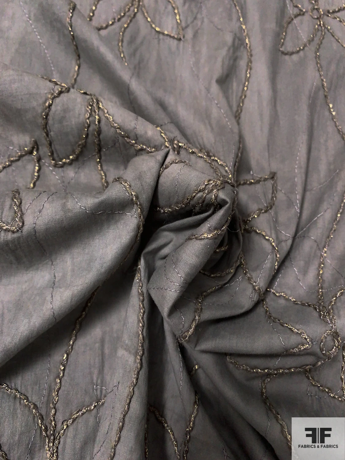 Vertical Floral Vines Embroidered Tie-Dye Look Stretch Cotton Poplin With Lurex Detailing - Clay Grey 6 Vertical Floral Vines Embroidered Tie-Dye Look Stretch Cotton Poplin With Lurex Detailing - Clay Grey - Image 4