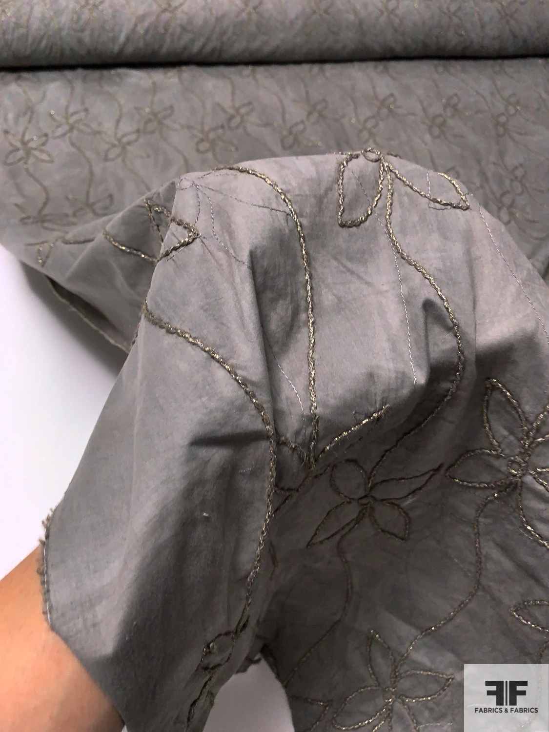 Vertical Floral Vines Embroidered Tie-Dye Look Stretch Cotton Poplin With Lurex Detailing - Clay Grey 10 Vertical Floral Vines Embroidered Tie-Dye Look Stretch Cotton Poplin With Lurex Detailing - Clay Grey - Image 8