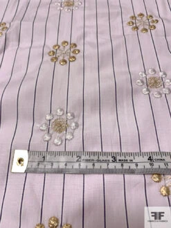 Floral Snowflake Embroidered Striped Cotton Shirting - Pale Lavender / Grape / Gold / White 15 Floral Snowflake Embroidered Striped Cotton Shirting - Pale Lavender / Grape / Gold / White -Fabrics And Fabrics Store 13262 3