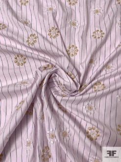 Floral Snowflake Embroidered Striped Cotton Shirting - Pale Lavender / Grape / Gold / White 12 Floral Snowflake Embroidered Striped Cotton Shirting - Pale Lavender / Grape / Gold / White -Fabrics And Fabrics Store 13262 6
