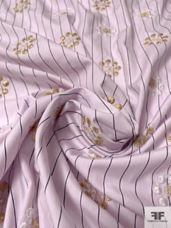 Floral Snowflake Embroidered Striped Cotton Shirting - Pale Lavender / Grape / Gold / White 11 Floral Snowflake Embroidered Striped Cotton Shirting - Pale Lavender / Grape / Gold / White -Fabrics And Fabrics Store 13262 7
