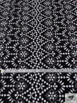 Ornately Embroidered Eyelet Cotton Corduroy - Black / White -Fabrics And Fabrics Store 13266 2
