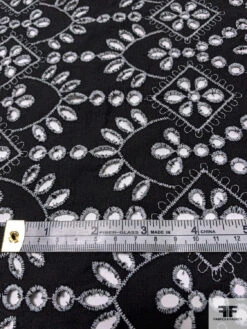 Ornately Embroidered Eyelet Cotton Corduroy - Black / White -Fabrics And Fabrics Store 13266 3