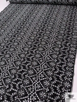 Ornately Embroidered Eyelet Cotton Corduroy - Black / White
