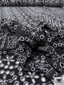 Ornately Embroidered Eyelet Cotton Corduroy - Black / White -Fabrics And Fabrics Store 13266 8