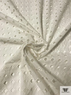 Geometric Embroidered Eyelet Cotton Voile - Off-White 12 Geometric Embroidered Eyelet Cotton Voile - Off-White -Fabrics And Fabrics Store 13269 5