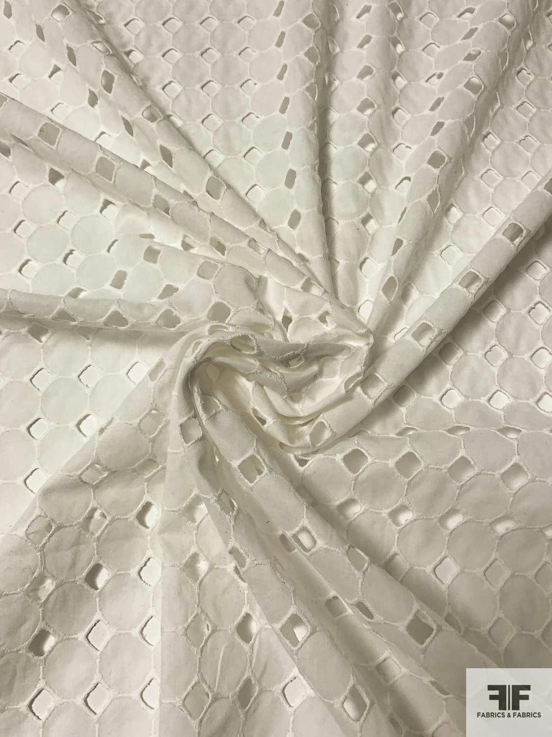 Geometric Embroidered Eyelet Cotton Voile - Off-White 5 Geometric Embroidered Eyelet Cotton Voile - Off-White - Image 3