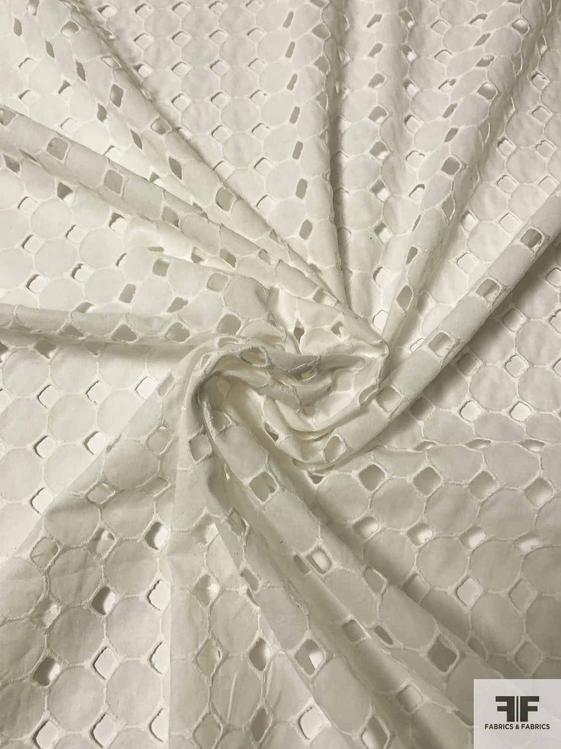 Geometric Embroidered Eyelet Cotton Voile - Off-White 6 Geometric Embroidered Eyelet Cotton Voile - Off-White - Image 4