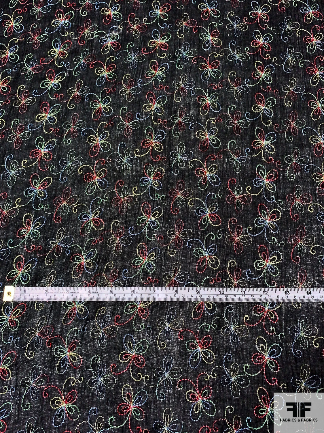 Multicolor Floral Finely Embroidered Cotton Gauze - Black / Multicolor 8 Multicolor Floral Finely Embroidered Cotton Gauze - Black / Multicolor - Image 6