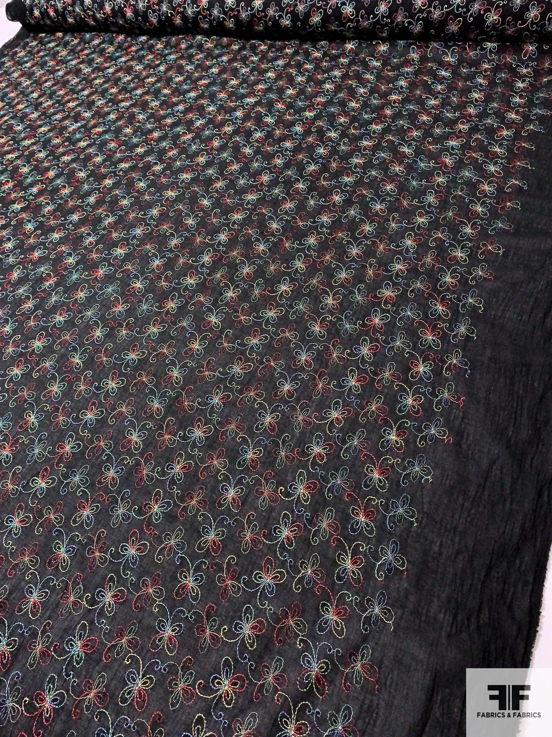 Multicolor Floral Finely Embroidered Cotton Gauze - Black / Multicolor 10 Multicolor Floral Finely Embroidered Cotton Gauze - Black / Multicolor - Image 8