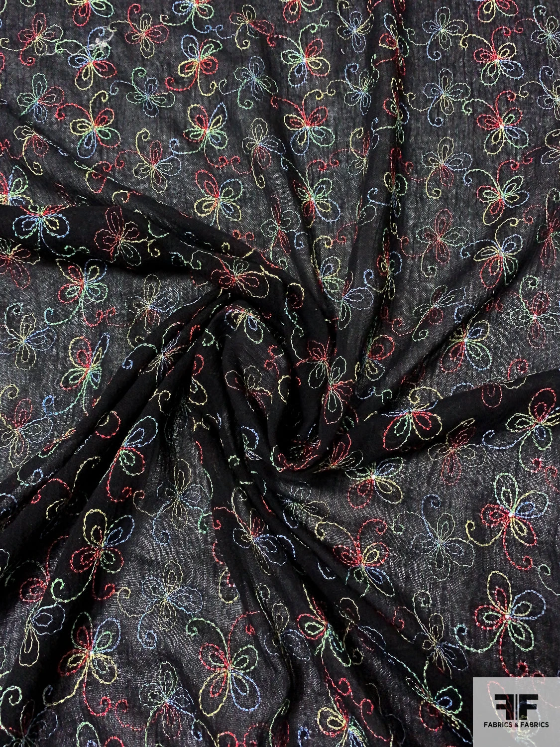 Multicolor Floral Finely Embroidered Cotton Gauze - Black / Multicolor 6 Multicolor Floral Finely Embroidered Cotton Gauze - Black / Multicolor - Image 4