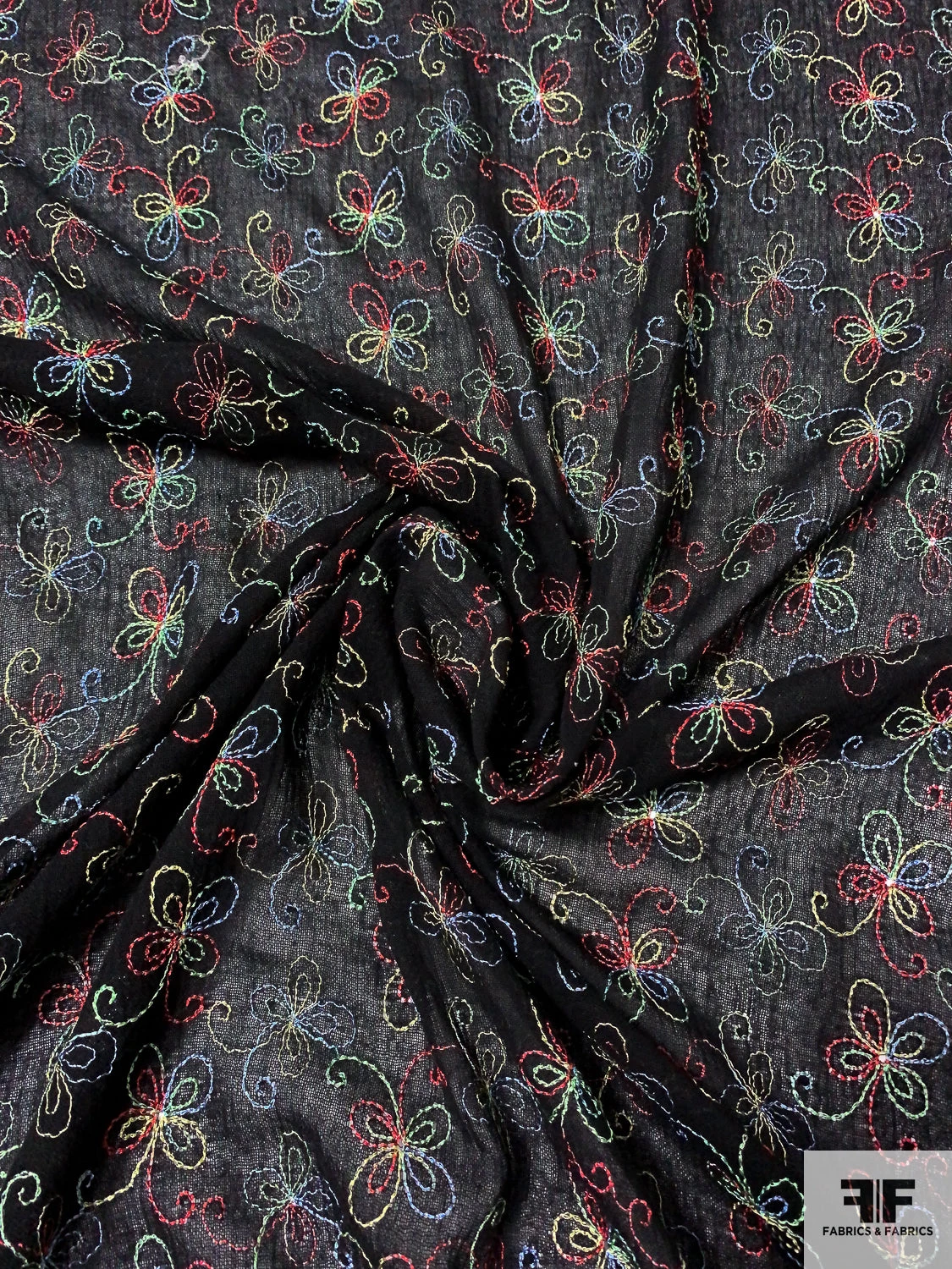 Multicolor Floral Finely Embroidered Cotton Gauze - Black / Multicolor 5 Multicolor Floral Finely Embroidered Cotton Gauze - Black / Multicolor - Image 3