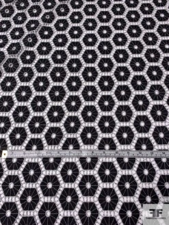 Honeycomb Medallion Embroidered Eyelet Cotton Voile - Black / White -Fabrics And Fabrics Store 13281 2