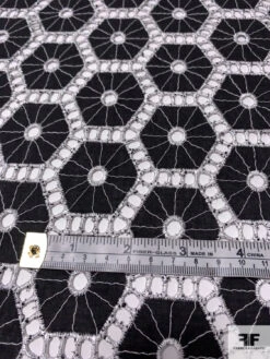 Honeycomb Medallion Embroidered Eyelet Cotton Voile - Black / White -Fabrics And Fabrics Store 13281 3