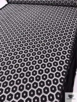 Honeycomb Medallion Embroidered Eyelet Cotton Voile - Black / White -Fabrics And Fabrics Store 13281 4