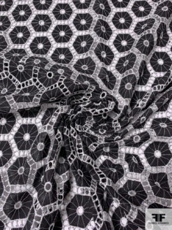 Honeycomb Medallion Embroidered Eyelet Cotton Voile - Black / White -Fabrics And Fabrics Store 13281 5