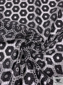 Honeycomb Medallion Embroidered Eyelet Cotton Voile - Black / White -Fabrics And Fabrics Store 13281 6