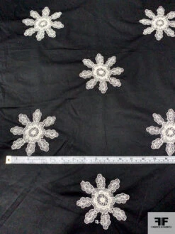 Floral Discs Embroidered Stretch Cotton Twill - Black / Ivory 14 Floral Discs Embroidered Stretch Cotton Twill - Black / Ivory -Fabrics And Fabrics Store 13284 2