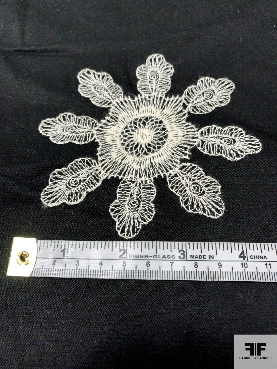 Floral Discs Embroidered Stretch Cotton Twill - Black / Ivory 8 Floral Discs Embroidered Stretch Cotton Twill - Black / Ivory - Image 6