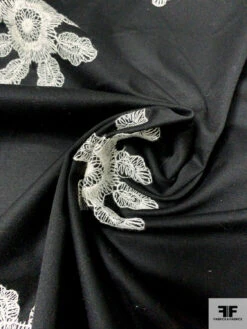 Floral Discs Embroidered Stretch Cotton Twill - Black / Ivory 16 Floral Discs Embroidered Stretch Cotton Twill - Black / Ivory -Fabrics And Fabrics Store 13284 7
