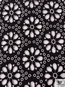 Double-Scalloped Floral Medallion Embroidered Eyelet Cotton Broadcloth - Black / White 14 Double-Scalloped Floral Medallion Embroidered Eyelet Cotton Broadcloth - Black / White -Fabrics And Fabrics Store 13286 1