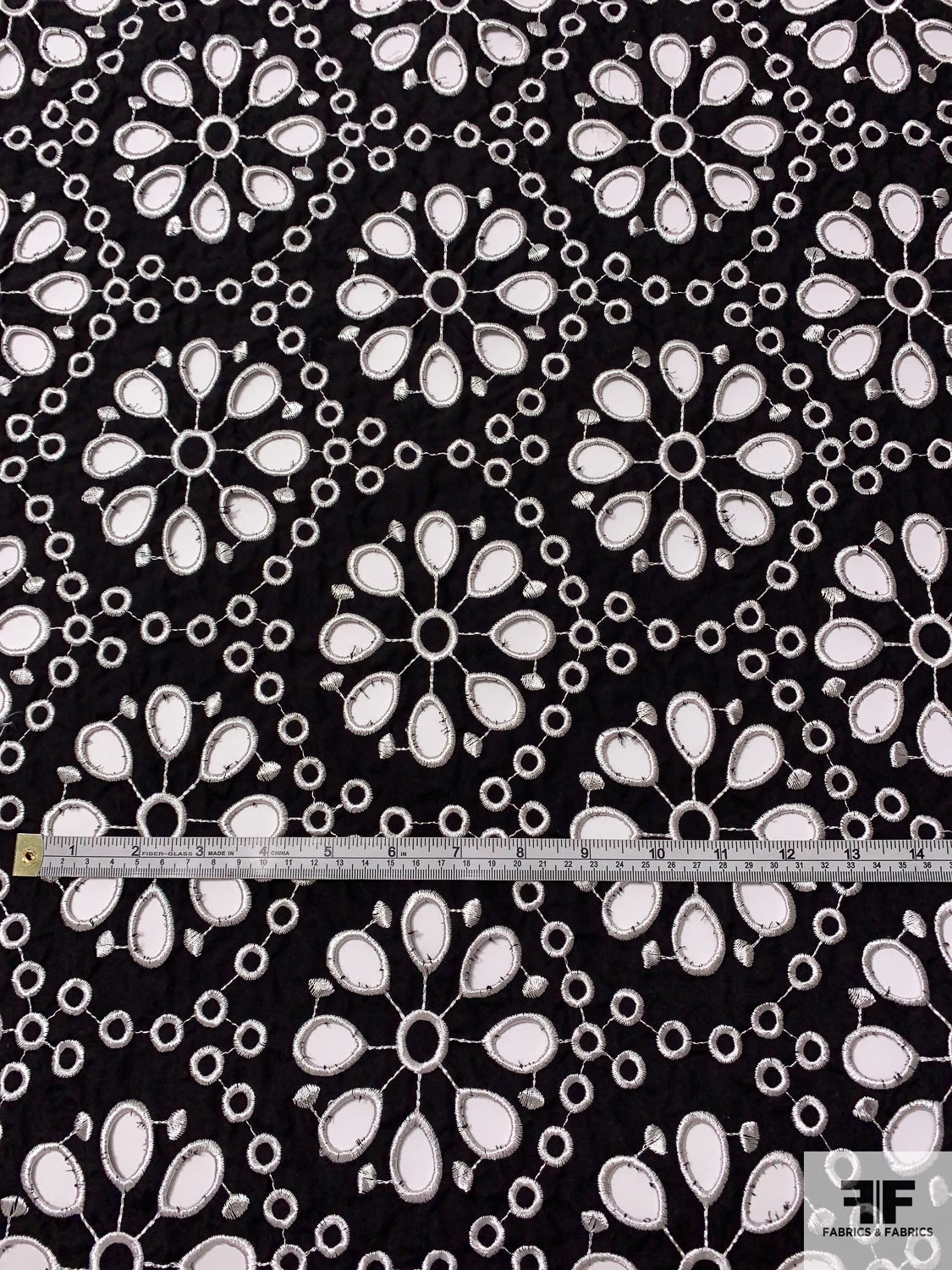 Double-Scalloped Floral Medallion Embroidered Eyelet Cotton Broadcloth - Black / White 8 Double-Scalloped Floral Medallion Embroidered Eyelet Cotton Broadcloth - Black / White - Image 6