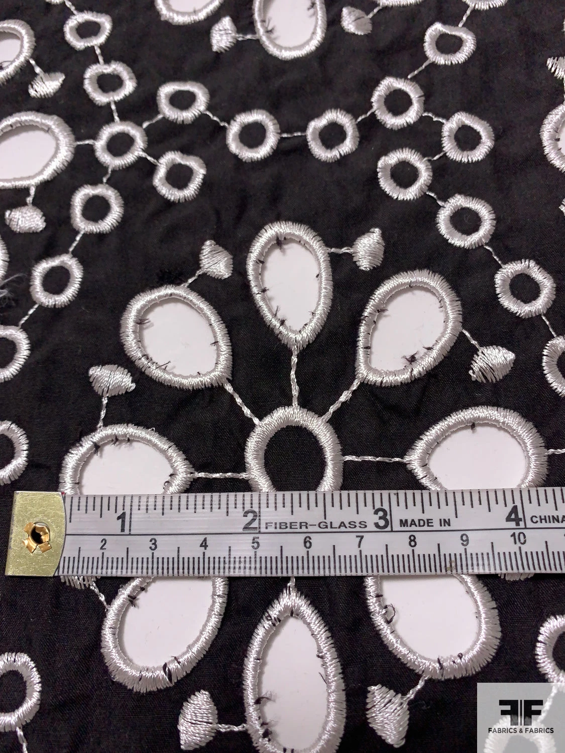 Double-Scalloped Floral Medallion Embroidered Eyelet Cotton Broadcloth - Black / White 9 Double-Scalloped Floral Medallion Embroidered Eyelet Cotton Broadcloth - Black / White - Image 7