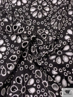 Double-Scalloped Floral Medallion Embroidered Eyelet Cotton Broadcloth - Black / White 13 Double-Scalloped Floral Medallion Embroidered Eyelet Cotton Broadcloth - Black / White -Fabrics And Fabrics Store 13286 6