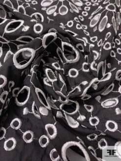 Double-Scalloped Floral Medallion Embroidered Eyelet Cotton Broadcloth - Black / White 17 Double-Scalloped Floral Medallion Embroidered Eyelet Cotton Broadcloth - Black / White -Fabrics And Fabrics Store 13286 7