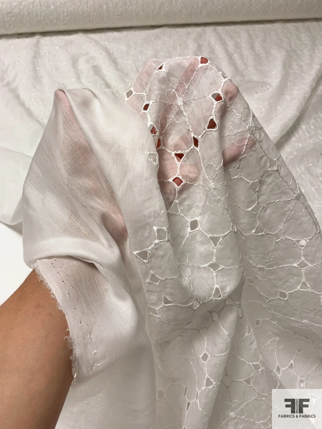 Floral Embroidered Eyelet Cotton Voile - Light Ivory 4 Floral Embroidered Eyelet Cotton Voile - Light Ivory - Image 2