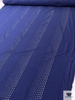 Vertical Linear Pattern With Circles Embroidered Eyelet Cotton Batiste - Navy