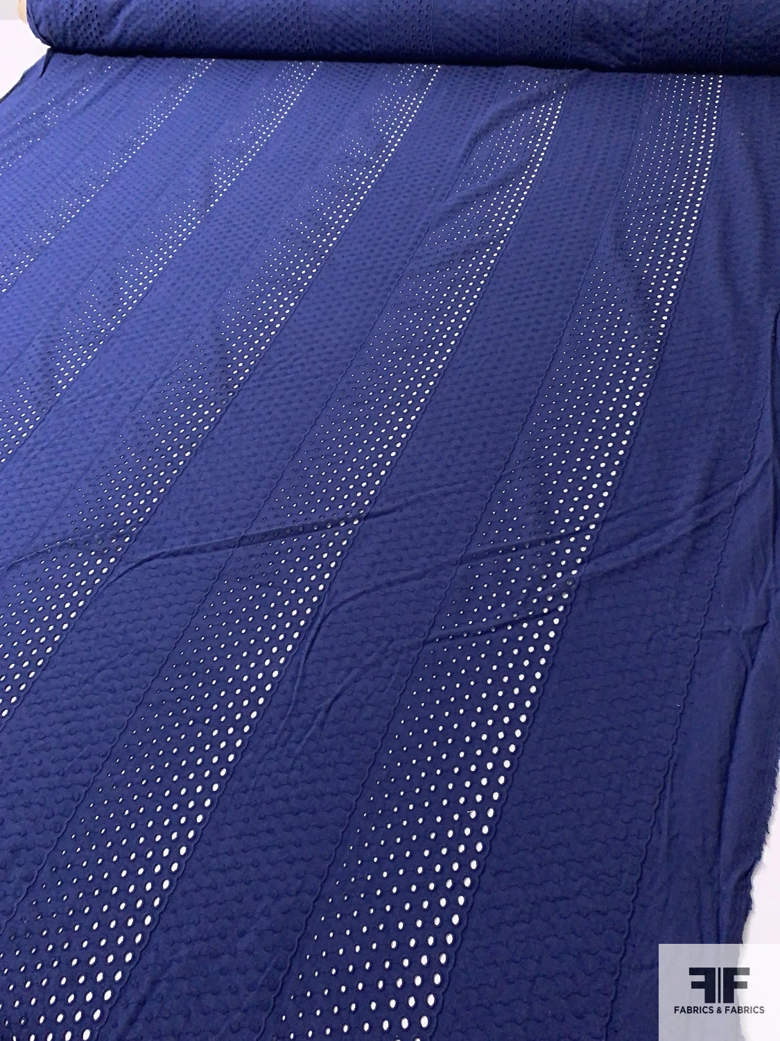 Vertical Linear Pattern With Circles Embroidered Eyelet Cotton Batiste - Navy 3 Vertical Linear Pattern With Circles Embroidered Eyelet Cotton Batiste - Navy