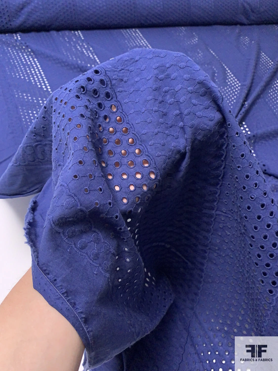 Vertical Linear Pattern With Circles Embroidered Eyelet Cotton Batiste - Navy 4 Vertical Linear Pattern With Circles Embroidered Eyelet Cotton Batiste - Navy - Image 2