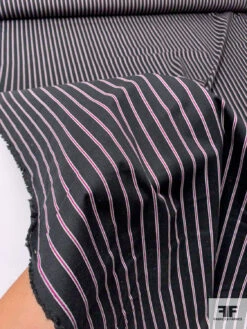 Vertical Striped Yarn-Dyed Stretch Cotton Twill - Black / Magenta / White