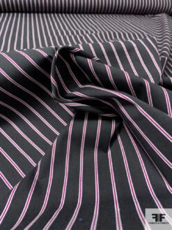 Vertical Striped Yarn-Dyed Stretch Cotton Twill - Black / Magenta / White -Fabrics And Fabrics Store 13303 8