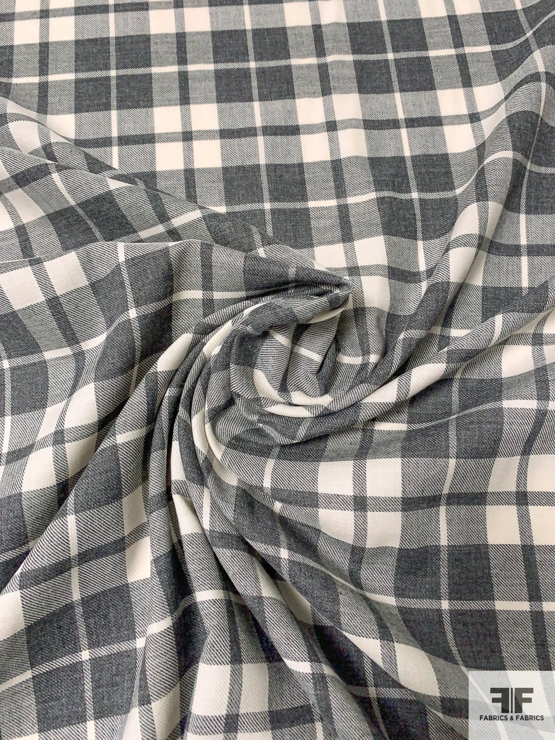 Plaid Yarn-Dyed Cotton Shirting - Grey / Ivory 6 Plaid Yarn-Dyed Cotton Shirting - Grey / Ivory - Image 4