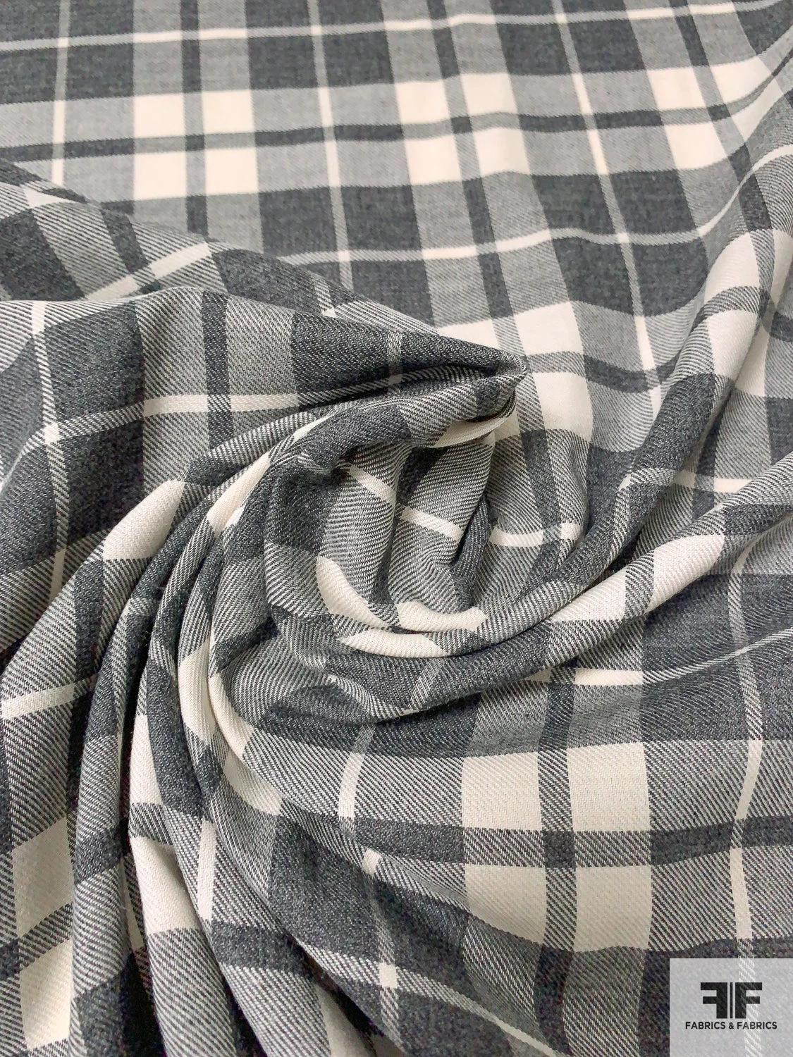 Plaid Yarn-Dyed Cotton Shirting - Grey / Ivory 10 Plaid Yarn-Dyed Cotton Shirting - Grey / Ivory - Image 8