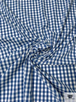 Gingham Check Yarn-Dyed Fine Cotton Shirting - Royal Blue / Off-White