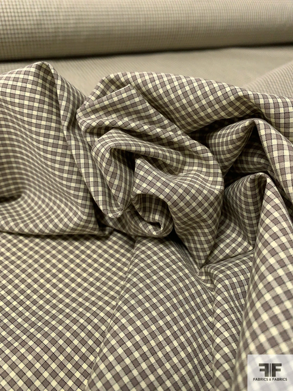 Mini Gingham Check Yarn-Dyed Fine Cotton Shirting - Pastel Lime / Eggplant Purple 3 Mini Gingham Check Yarn-Dyed Fine Cotton Shirting - Pastel Lime / Eggplant Purple