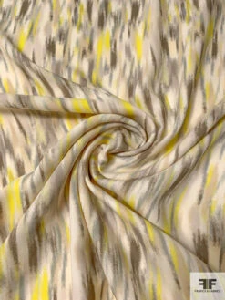 Prabal Gurung Hazy Abstract Printed Heavy Silk Georgette - Bright Yellow / Greys / Sage / Ivory