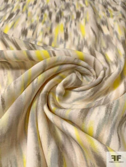 Prabal Gurung Hazy Abstract Printed Heavy Silk Georgette - Bright Yellow / Greys / Sage / Ivory -Fabrics And Fabrics Store 13379 7