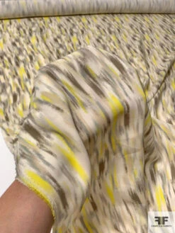 Prabal Gurung Hazy Abstract Printed Heavy Silk Georgette - Bright Yellow / Greys / Sage / Ivory -Fabrics And Fabrics Store 13379 8