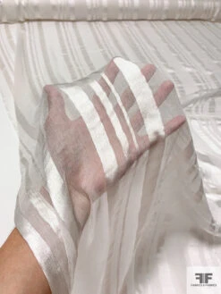 Prabal Gurung Satin Striped Crinkled Silk Chiffon - White