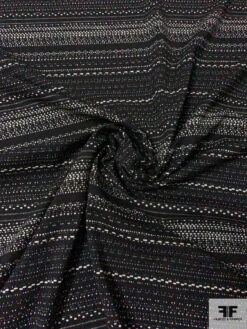 Italian Prabal Gurung Dot Striped Printed Stretch Virgin Wool Suiting - Black / Ivory