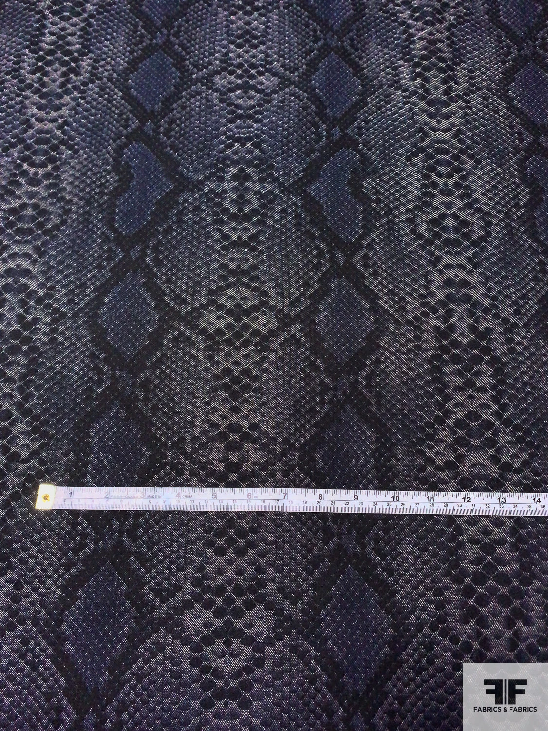 Reptile Pattern Printed Stretch Cotton Denim - Denim Navy / Black / Light Grey 7 Reptile Pattern Printed Stretch Cotton Denim - Denim Navy / Black / Light Grey - Image 5